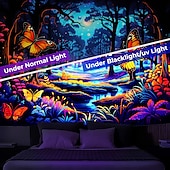זול שטיחי קיר של Blacklight-blacklight שטיח uv תגובתי זוהר בחושך זוהר מסיבת ניאון פרפרי יער טריפי ערפילי תלוי שטיח קיר אמנות קיר לחדר שינה בסלון