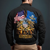 Men's National Flag Bomber Jacket Coat Outdoor Sports Vintage Casual Vacation Daily Wear Going out Printing Denim Fall & Winter Standing Collar Long Sleeve Black Red Army Green 14