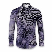cheap Animal Print-Men&#039;s Leopard Animal Fur Pattern Shirt Button Up Shirt Long Sleeve Abstract Daily Wear Going out Fall &amp; Winter Turndown Print Button-Down Yellow Pink Red Blue Purple