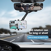 お買い得  キャンプとハイキング-車用電話マウント、360°回転可能&amp;格納式車載電話ホルダーマウント多機能バックミラー電話ホルダー車用調整可能なユニバーサル携帯電話ホルダーすべてのスマートフォンと互換性あり