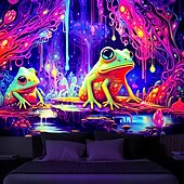 economico Arazzi Blacklight-arazzo a luce nera reattivo ai raggi UV che si illumina al buio festa fluorescente al neon foresta nebbiosa rana arazzo appeso arte murale per soggiorno camera da letto