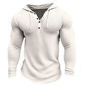 cheap Waffle Knit Tee-Men&#039;s Waffle Shirt T Shirt Tee Top Long Sleeve Shirt Long Sleeve Hooded Spring &amp;  Fall Plain Fashion Designer Basic Vacation Street Going out White khaki Army Green Top Tee for Men
