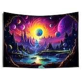 זול שטיחי קיר של Blacklight-blacklight שטיח uv תגובתי זוהר בחושך מסיבת ניאון טריפי ערפילי ירח טבע תלוי שטיח קיר אמנות קיר ציור קיר לחדר שינה בסלון