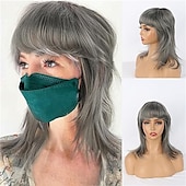 abordables Perruques historiques-perruque mulet courte et hirsute moderne pour femme perruque mulet des années 80 perruque coupe lutin avec frange perruques synthétiques naturelles de remplacement de cheveux blonds avec reflets