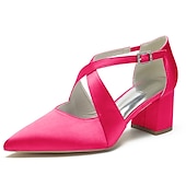 cheap Semi-Formal-Elegant Women&#039;s White Satin Pointed Toe Block Heels – Crisscross Strap Design for Weddings, Formal Parties, and Special Occasions