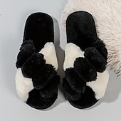 preiswerte Damenslipper &amp; Flip-Flops-Flauschige Plüsch-Hausschuhe mit Querriemen für Damen – weiche Hausschuhe aus Fleece für den Innenbereich für Komfort und Wärme