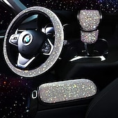 cheap Steering Wheel Covers-3pcs Bling Car Accessories Set For Women, Bling Steering Wheel Covers Universal Fit 15 Inch