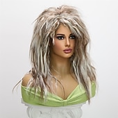abordables Perruques historiques-Perruque synthétique de 20 pouces pour femmes - Perruque longue ondulée bouclée marron blanche des années 70 80 résistante à la chaleur - Idéale pour les fêtes de carnaval et les costumes Cosplay