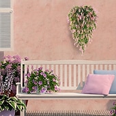 billige Kunstige planter og blomster-4 bunter kunstig lavendel hengende blomsterbukett vinranke hengende planter falsk eføy vinblader til terrasse hjem soverom bryllup innendørs utendørs veggdekor, hjemmedekor, estetisk romdekor