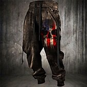billige Joggebukser-Hodeskaller Amerikansk flagg Punk Gotisk Herre 3D-utskrift Joggebukser Joggere Bukser utendørs Gate Fritid / hverdag Polyester Blå Brun Grønn S M L Medium Midje Elastisitet Bukser
