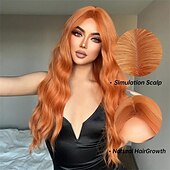 preiswerte Trendige synthetische Perücken-Synthetische Perücken Locken Mittelteil Perücke Lang A1 A2 Orange Synthetische Haare Damen Modisches Design Weich Natürlich Orange Schatten Dunkelgrau