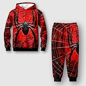 billiga Pojkens 3D-djur-Pojkar 3D SPIDER Huvtröja &amp; träningsbyxor Set Set Långärmad 3d-utskrivning Höst Vinter Aktiv Mode Häftig Barn 3-12 år Utomhus Semester Gata Normal