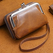 cheap Card Holders &amp; Cases-2023 Women New Retro Genuine Leather Rivet Short Wallet Zipper Coin Card Holder Female Coin Clutch Wallets Purse Money Bag