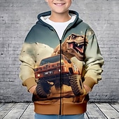 billiga Pojkens 3D-djur-Pojkar 3D Dinosaurie Huvtröja Kappa Ytterkläder Långärmad 3D-tryck Höst Vinter Mode Streetwear Häftig Polyester Barn 3-12 år Utomhus Ledigt Dagligen Normal