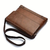 cheap Men&#039;s Bags-Men&#039;s Brown Faux Leather Messenger Bag - Classic Crossbody Design with Adjustable Strap, Perfect for Work or Travel