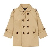 billiga Jackor och rockar för pojkar-Barn Pojkar Trenchcoat Ytterkläder Ensfärgat Långärmad Ficka Täcka Skola Häftig Dagligen Svart 3-delad kostym (jacka + byxor + slips) Kaki 4-delat set (jacka + byxor + skjorta + slips) Svart 2-delat