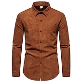 economico camicia da uomo con bottoni-Per uomo Camicia Maglietta informale Camicia di velluto a coste Nero Giallo Rosa Viola Marrone Manica lunga Liscio Bavero Strada Da mare Di base Abbigliamento Di tendenza Comodo