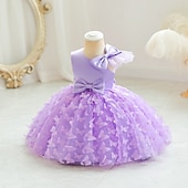 abordables Robes de fête-Bébé Fille Robe de fête Couleur unie Sans Manches Utilisation Mariage Le style mignon Princesse Polyester Mi-long Eté 3-7 ans Multicouleur Pâte de haricots rouges Champagne