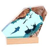 cheap Table Lamps-Shark Whale Ocean Art Ornament Gift Solid Wood Resin Night Light for Office Desktop Christmas Gift
