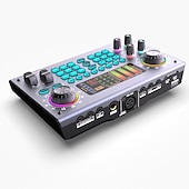 economico Microfoni-Kit di apparecchiature per podcasting professionale 2023 c100 48v con scheda audio di conversione vocale con vari effetti sonori e luci a led ideali per l&#039;uso nel podcasting.