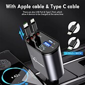 olcso Autós töltő-starfire fém visszahúzható autós töltő szupergyors töltés 100w autós szivargyújtó usb port adapter autós töltő kábellel