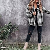 cheap Sherpa Jackets-Women&#039;s Shirt Blouse Fashion Plaid Buttons Pocket Print Long Sleeve Regular Tops Shirt Collar Casual Black Red Green Khaki Spring &amp;  Fall