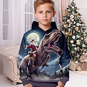 billiga Pojkens 3D-djur-Pojkar 3D jultomten Dinosaurie Huvtröja Pullover Långärmad 3D-tryck Höst Vinter Mode Streetwear Häftig Polyester Barn 3-12 år Utomhus Ledigt Dagligen Normal