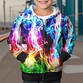 billiga Pojkens 3D Vision &amp; Geometri-pojkar 3d-grafisk huvtröja ytterplagg långärmad 3d-utskrift höst vintermode streetwear cool polyester barn 3-12 år dragkedja med huva utomhus casual daglig normal passform