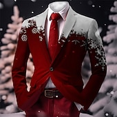 お買い得  クリスマスシーンのアウター-クリスマス メンズ クリスマス シーン プリント ブレザー スノーフレーク ビジネス コート ブレザー 暖かい 通気性 快適 仕事着 外出 ボタン プリント マルチポケット レギュラーフィット 秋&amp;amp;冬のターンダウンロング