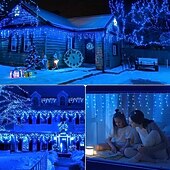 economico Luci di Natale-1 confezione di luci natalizie a forma di ghiacciolo, 96 led 4 m 8 modalità e timer, bianco caldo, bianco freddo, multicolore, luci a stringa esterne collegabili impermeabili per vacanze, matrimoni,