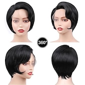 baratos peruca mais velha-Perucas de cabelo curtas com corte pixie perucas retas para mulheres perucas de substituição de cabelo sintéticas resistentes ao calor