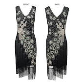 baratos Conjuntos-Retro Vintage Loucos anos 20 Anos 20 Vestido melindroso Roupa Conjunto de acessórios O Grande Gatsby Convidado do casamento Paetês Franjas Lantejoula Franjas Decote V Mulheres Dia Das Bruxas Carnaval