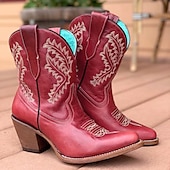 levne Cowboy &amp; Western Boots-dámské červené westernové kovbojské boty s výšivkou pro vintage styl i každodenní nošení