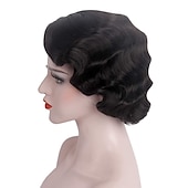 economico Parrucche storiche-Parrucca nera corta anni &#039;20 per donne parrucca a onde di dita Gatsby delle ruggenti anni &#039;20 parrucche vintage sintetiche per donne cosplay costume vestiti eleganti parrucca flapper anni &#039;20