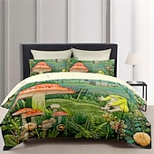 preiswerte Bettbezug-Sets-Bettbezug-Set mit Pilzwald-Fuchs, Quilt-Kunstmuster, Bettbezug-Set, Bettdeckenbezug-Set, Baumwoll-Bettwäsche-Set, weiches 2/3-teiliges Luxus-Baumwoll-Bettwäsche-Set, Heimdekoration, Geschenk,