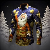 abordables Tenue de Père Noël-père Noël Décontractées Homme Chemise Usage quotidien Sortie Automne hiver Col rabattu manche longue Jaune, bleu marine, Bleu Roi S, M, L Tissu extensible dans les 4 sens Chemise Noël
