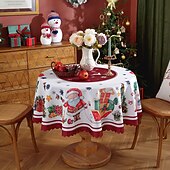 baratos Decoração de Natal-Toalha de mesa redonda à prova d&#039;água e resistente a óleo, cobertura de mesa com decoração de inverno para jantar patry