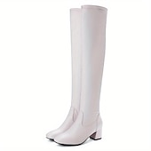 cheap Fashion Boots-Women&#039;s White Over-the-Knee Boots with Zipper, Modern Chic Style for Fall and Winter Casual Outings