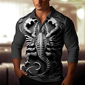 cheap Men&#039;s Animal Print Polo-Men&#039;s Scorpion Polo Shirts Golf Shirt Long Sleeve Polo Shirts Collared Shirts Casual Funny Vacation Wear Party Outfits Buttons 3D Print Fall &amp; Winter Silver Gold