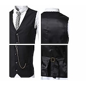 cheap Men&#039;s Vest-Men&#039;s Vest Suit Vest Gilet Wedding Business Causal Casual 1920s Smart Casual Polyester Solid Colored Single Breasted Shirt Collar Slim Black Red Light Grey Vest