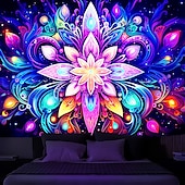 abordables Tapices de luz negra-Tapiz de luz negra que brilla en la oscuridad, con efecto reactivo a los rayos ultravioleta, para fiestas, neón, mandala, bohemio, psicodélico, tapiz colgante, arte mural para pared para sala de