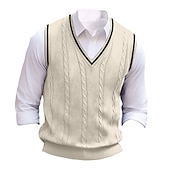 cheap Men&#039;s Pullover Sweater-Men&#039;s Sweater Vest Pullover Sweater Jumper Dress Sweater Knit Sweater Ribbed Cable Knit Regular Knitted Plain V Neck Keep Warm Modern Contemporary Daily Wear Going out Clothing Apparel Fall Winter