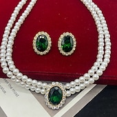 billige Smykkesett-Smykke Sett 1set Imitert Perle Strass 1 Halskjede Øredobber Dame Elegant Årgang Fransk Multi Layer Prinsesse Smykkesett Til Bryllup Fest jubileum