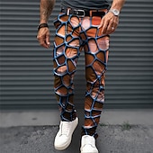 billiga Smal-3D Print Affär Ledigt Herr 3D-utskrift Kostymbyxor Byxor Utomhus Dagliga kläder Streetwear Polyester Blå Orange Grön S M L Medium Midja Elasticitet Byxor