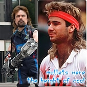 preiswerte Historische Perücken-Mullet Perücke für Männer 80er Lustige Haar Perücke für männliche Rocker Karnevals Party Disco Spaß Kostüm Hellbraune Halloween Perücken