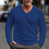 cheap Men&#039;s Pullover Sweater-Men&#039;s Pullover Sweater Jumper Knit Sweater Ribbed Knit Regular Knitted Basic Plain V Neck Keep Warm Modern Contemporary Daily Wear Going out Clothing Apparel Fall Winter Black Dark Navy S M L