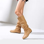 levne Slouch Boots-dámské černé kozačky pod kolena - ležérní kozačky z umělé kůže na plochém podpatku na podzim a zimu