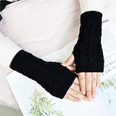 cheap Heating &amp; Cooling-Monochrome Knitted Gloves Short Half Finger Warm Gloves Elastic Fingerless Touch Screen Fall Winter Gloves