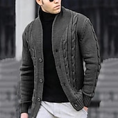cheap Men&#039;s Cardigan Sweater-Men&#039;s Cardigan Sweater Cropped Sweater Cable Knit Regular Button Up Plain Lapel Vintage Warm Ups Casual Daily Wear Clothing Apparel Fall Winter Black White S M L