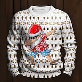 preiswerte Hässliche Pullover-hässlicher Weihnachtspullover Herrenpullover mit Weihnachtsmann-Print Strickpullover Strickmode Silvesterpullover Outdoor Alltag Urlaub Langarm Rundhalsausschnitt Seeblau Weinblau Herbst Winter S M L